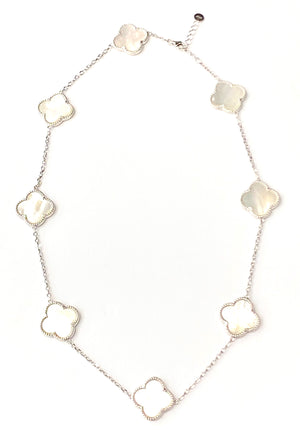Silver white mother of pearl clover short necklace