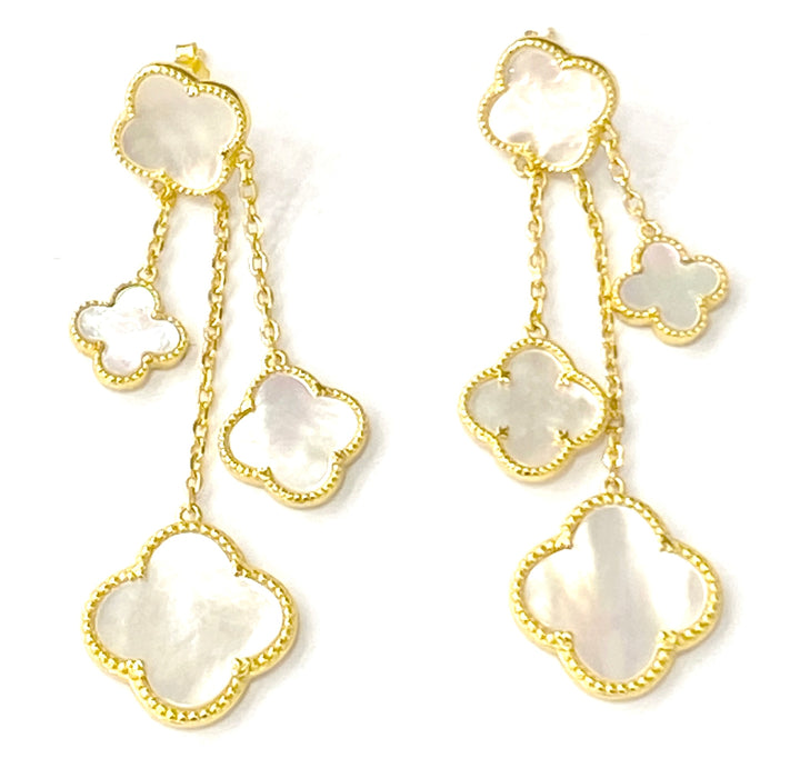 Gold plated mother of pearl with three drops earrings
