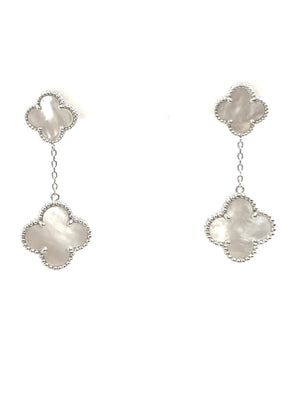 Silver white mother of pearl clover earrings
