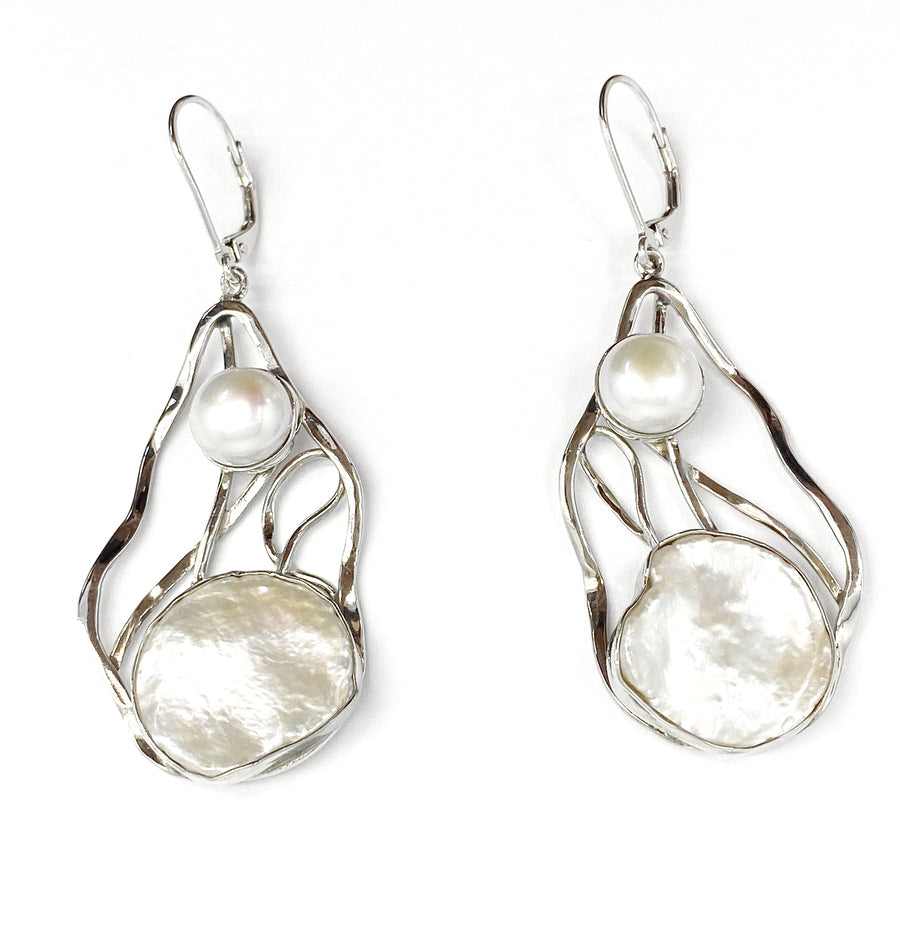 White Keshi and Freshwater Pearl Earrings